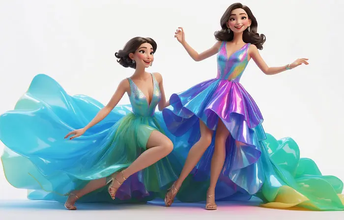 Female Fashion Models in Beautiful Dress Unique 3D Character Illustration